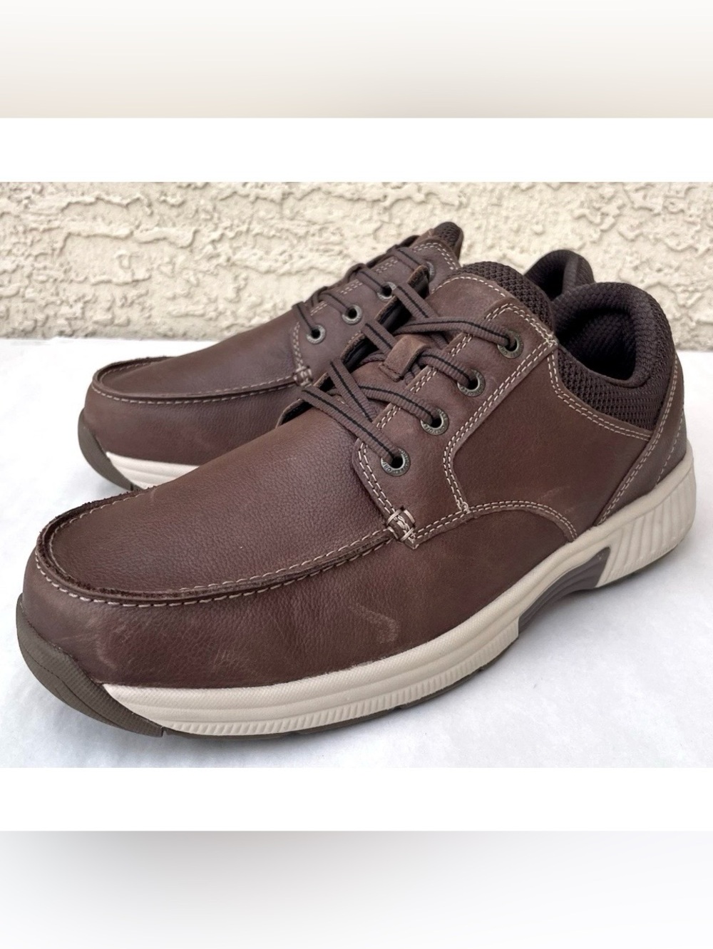OrthoFeet Leo 428 Mens US 9 2E Wide Brown Leather Walking Shoes Comfort Casual